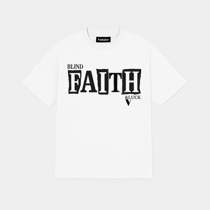 WHITE “BLIND FAITH &LUCK” T-SHIRT