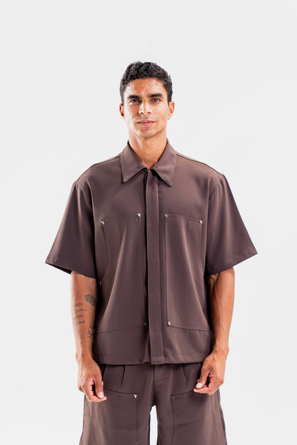 “V” CARPENTER SHIRT IN TAWNY BROWN