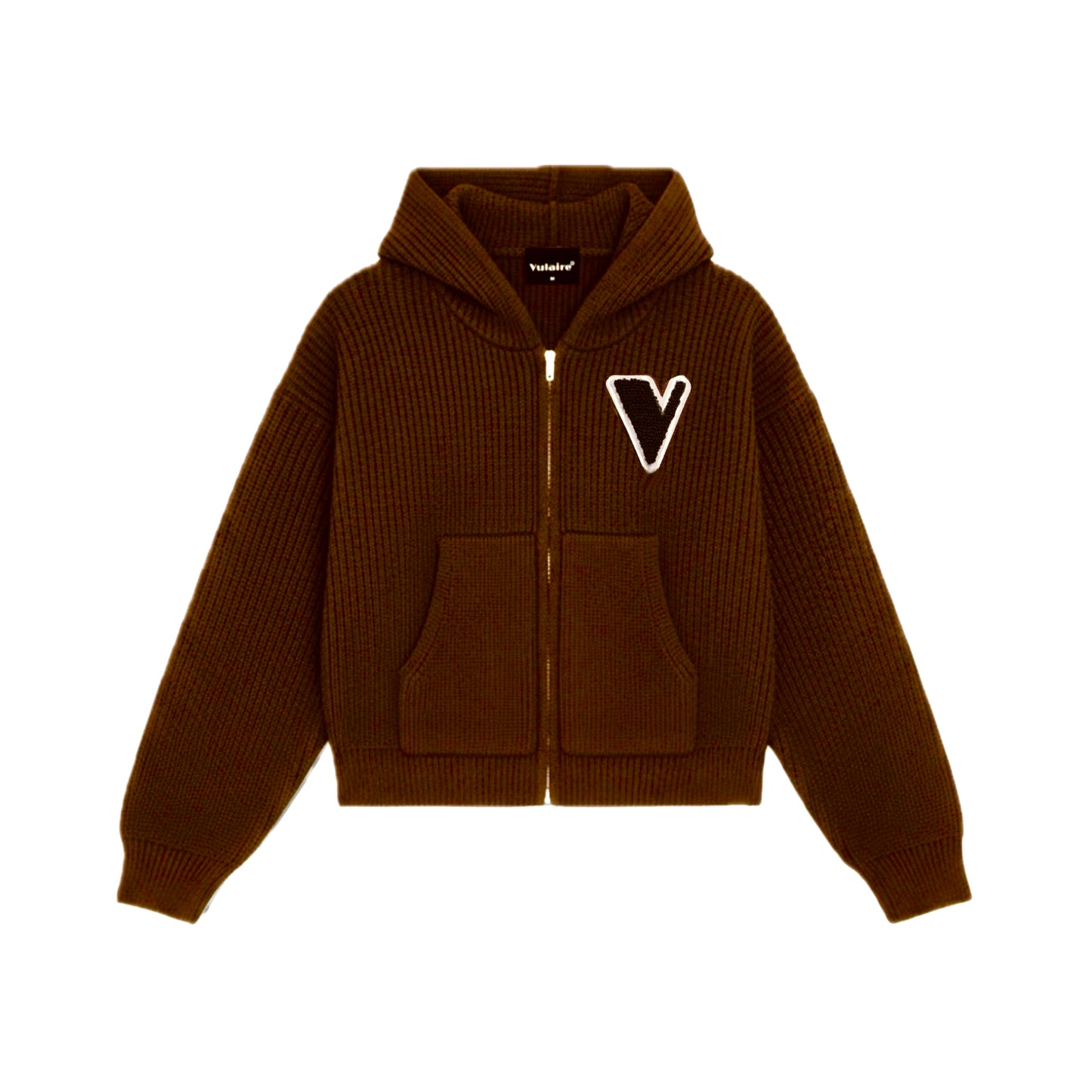 VULAIRE’S KNIT ZIP-UP HOODIE IN TAWNY BROWN