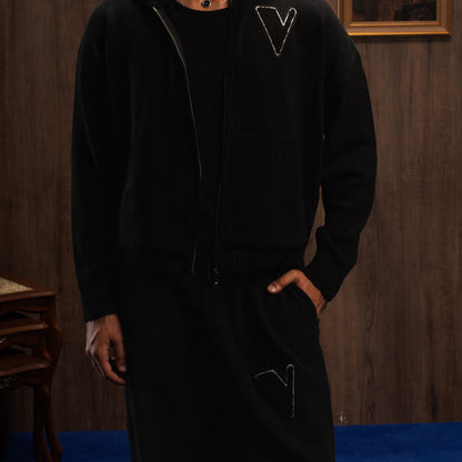 “ V “ KNIT SWEATPANTS BLACK
