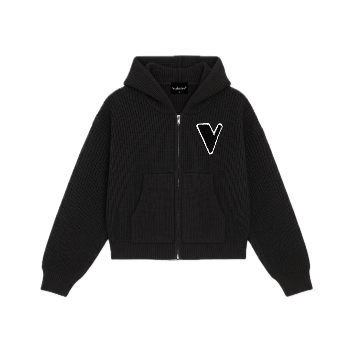VULAIRE’S KNIT ZIP-UP HOODIE JET BLACK