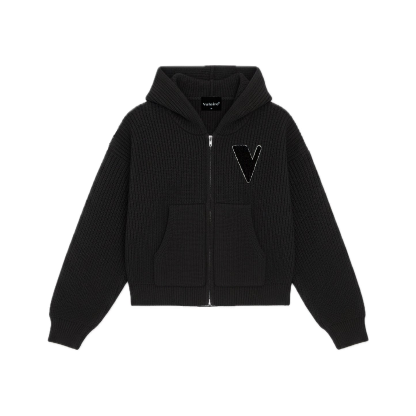 VULAIRE’S KNIT ZIP-UP HOODIE JET BLACK
