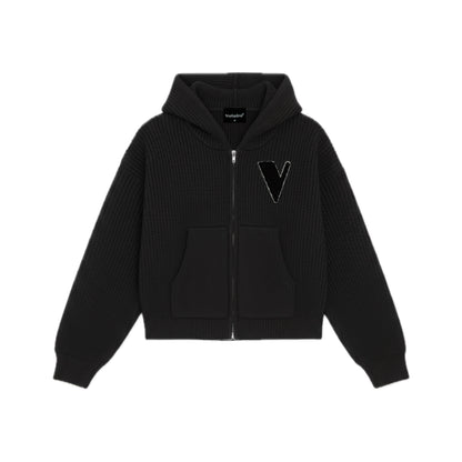 VULAIRE’S KNIT ZIP-UP HOODIE JET BLACK