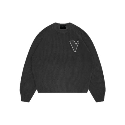 “V” KNIT SWEATER DARK GREY