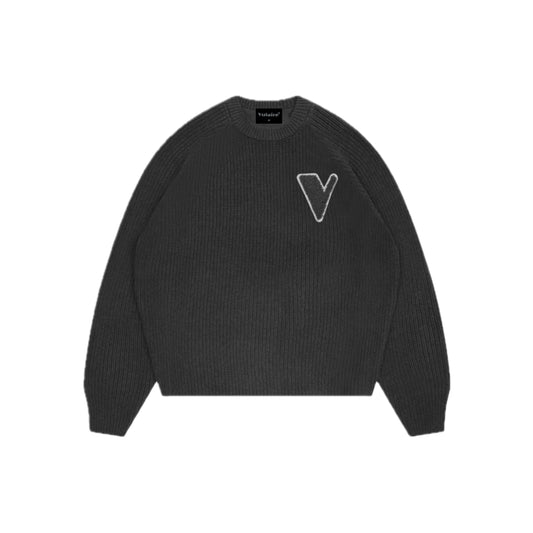 “V” KNIT SWEATER DARK GREY