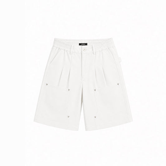 PLEATED CARPENTER SHORT IN WHITE