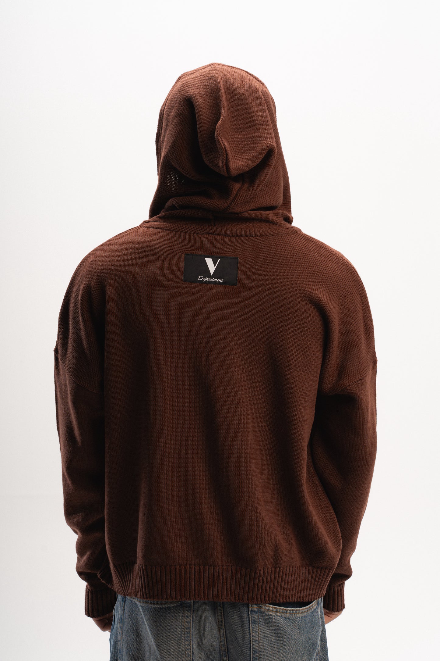 VULAIRE’S KNIT ZIP-UP HOODIE IN TAWNY BROWN