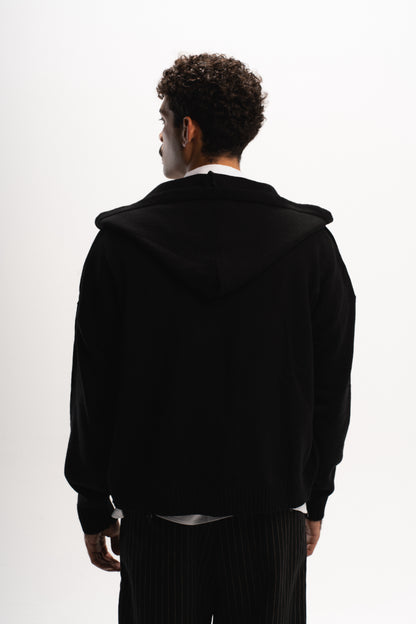 VULAIRE’S KNIT ZIP-UP HOODIE JET BLACK