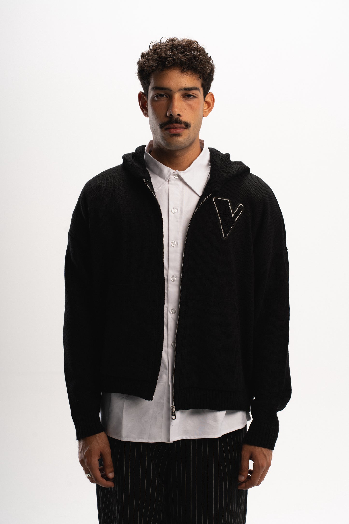 VULAIRE’S KNIT ZIP-UP HOODIE JET BLACK