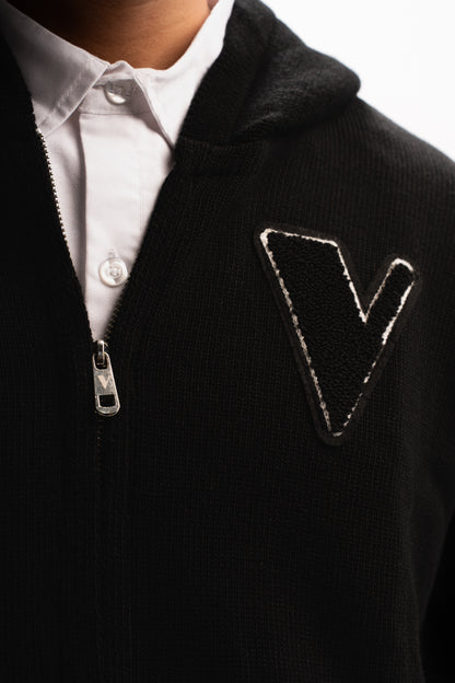 VULAIRE’S KNIT ZIP-UP HOODIE JET BLACK