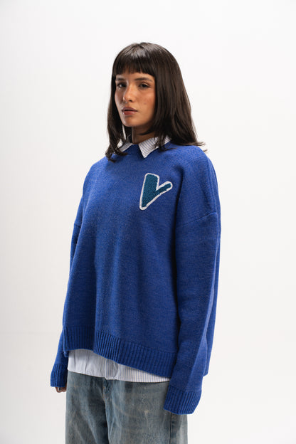 “V” KNIT SWEATER IN ROYAL BLUE