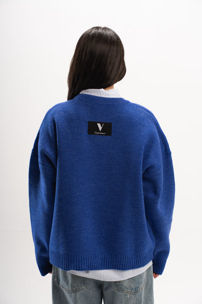 “V” KNIT SWEATER IN ROYAL BLUE