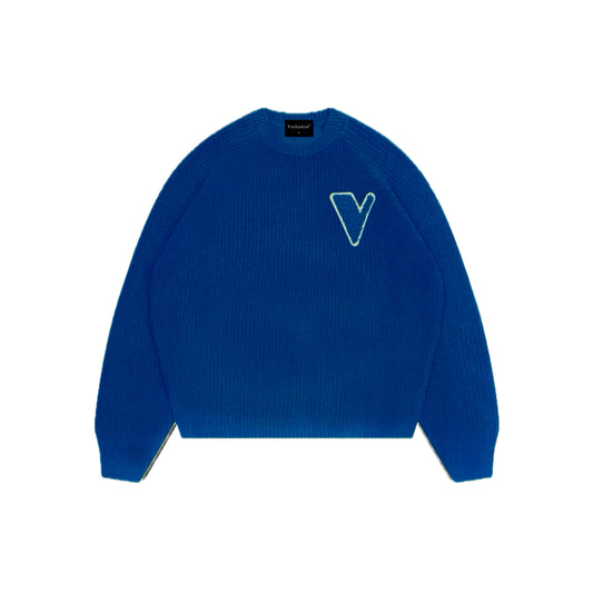 “V” KNIT SWEATER IN ROYAL BLUE
