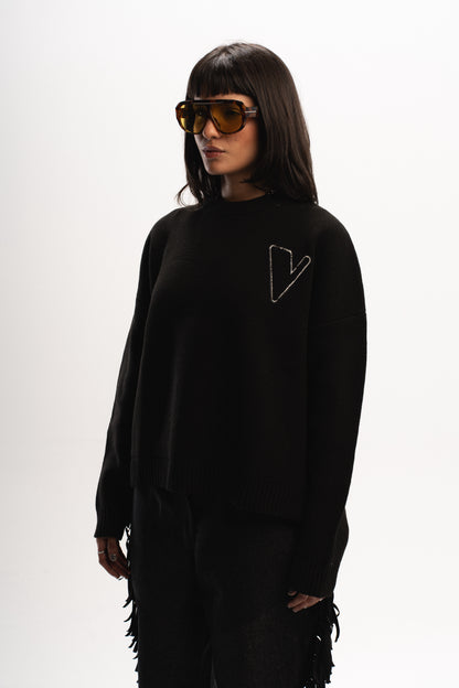 “V” KNIT SWEATER BLACK