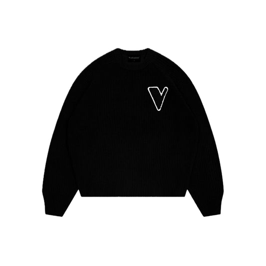 “V” KNIT SWEATER BLACK