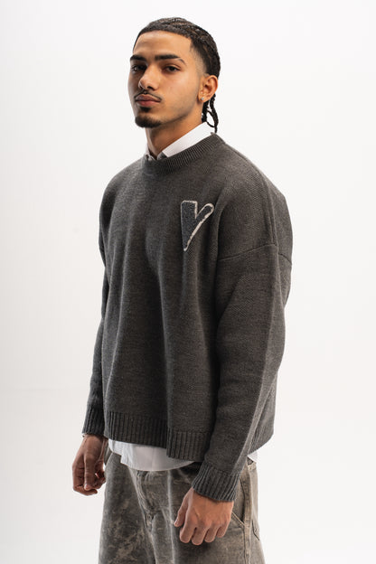 “V” KNIT SWEATER DARK GREY