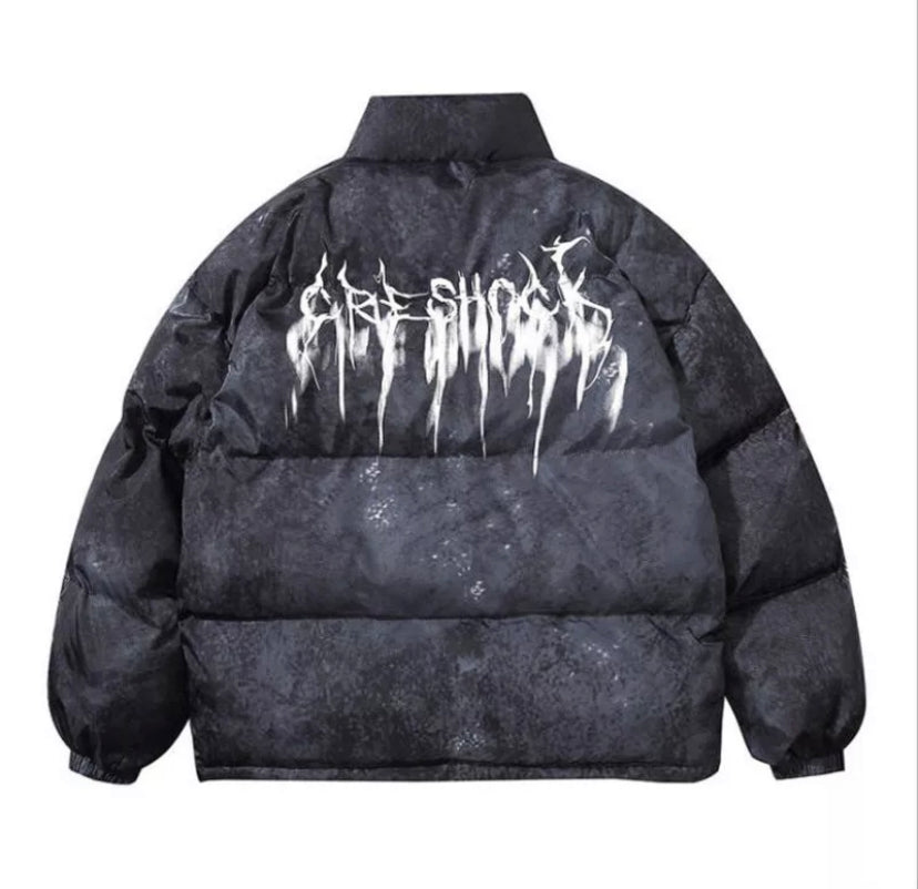 BLACK GRAFFITI CRE-SHOCK PUFFER JACKET